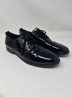 Dune London Women's Willis Black Patent Leather Lace Up Flats Shoes Size 37/6US